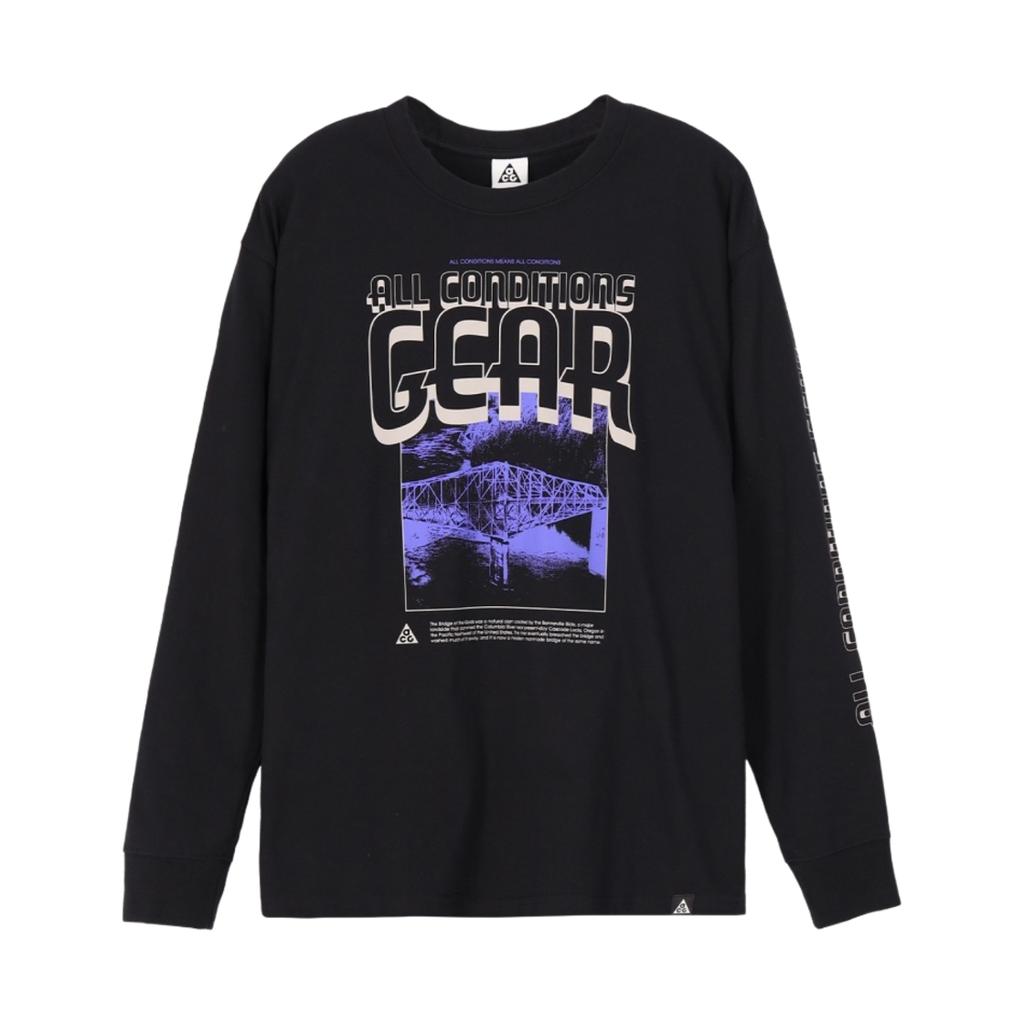 Nike ACG Logo Print Ribbed Crew Neck Long Sleeve T-Shirt Men Tops Black FQ3729-010