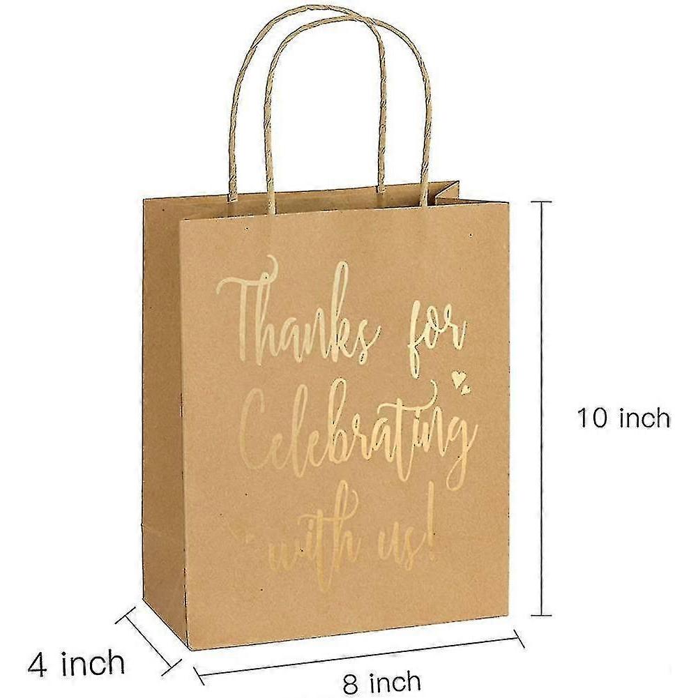Gift Bags Medium Size - Gold Foil"thanks For Celebrating With Us" Brown Paper