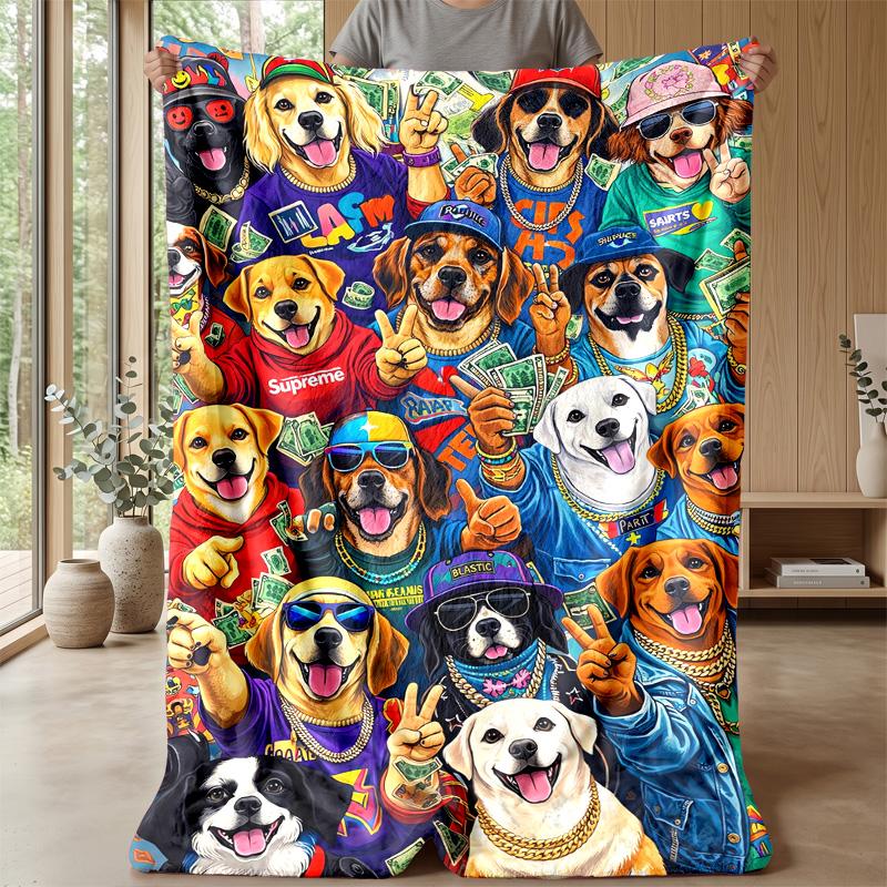 Sleeping Dog on Moon Theme blanket Lightweight Warm Flannel Blanket Decorative Throw Blanket for Home Decoration