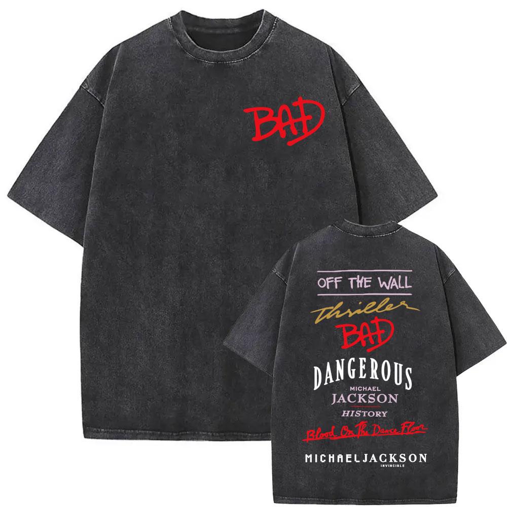 Benber vintage style Koning van de Pop Michael Jackson Bad Tijdperk Vintage Gewassen T-shirts Mannen Vrouwen Mode Klassieke Casual T-shirts Zomer Tops Katoenen T-shirt L
