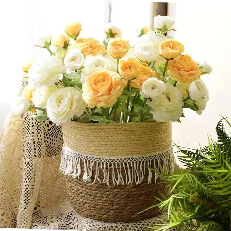 Nordic-style Rattan-woven, Straw-woven Flower Basket, Bamboo-woven Planter for Green Plants, Floor-standing Willow-woven Plant