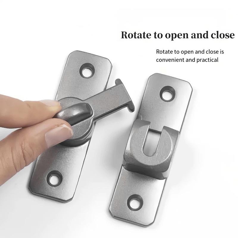 1pcs Aluminum Door Lock-No-Drill Anti-Theft Right Angle Slide Latch 90°/180° Adjustable Sliding Bolt