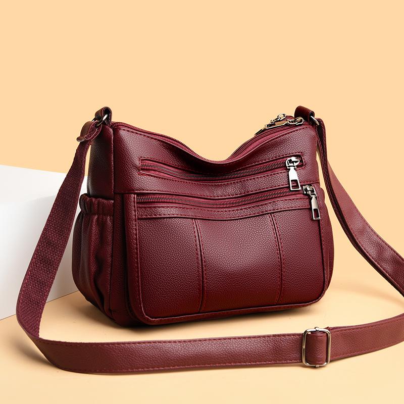 

Женская многослойная сумка на плечо и через плечо из мягкой кожи, Осень/Зима 2024, большой вместимости для женщин среднего и пожилого возраста вино красного