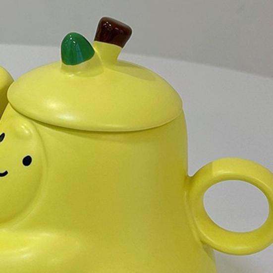 2Pcs Pear Shaped Ceramic Mug with Lid Cute Unique Coffee Tea Cup with Smiling Face 450ml Capacity Couple Hug Mugs Gift for Birthday Home Decor