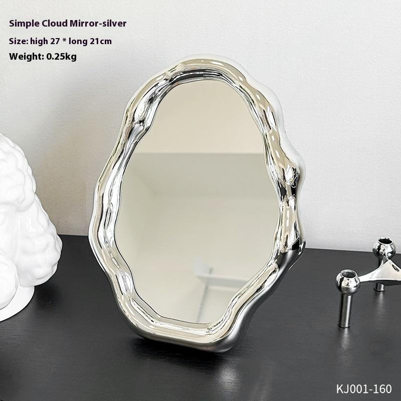 Nordic Style Standing Makeup Mirror Cloud Irregular Bedroom Dressing Mirror Office Dormitory Adjustable Desktop Aesthetic Cosmetic Decoration Mirror