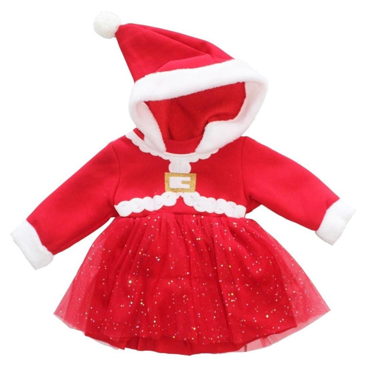 

Baby Girl Red Glittery Tulle Skirted Fleece Hooded Christmas Baby Dress