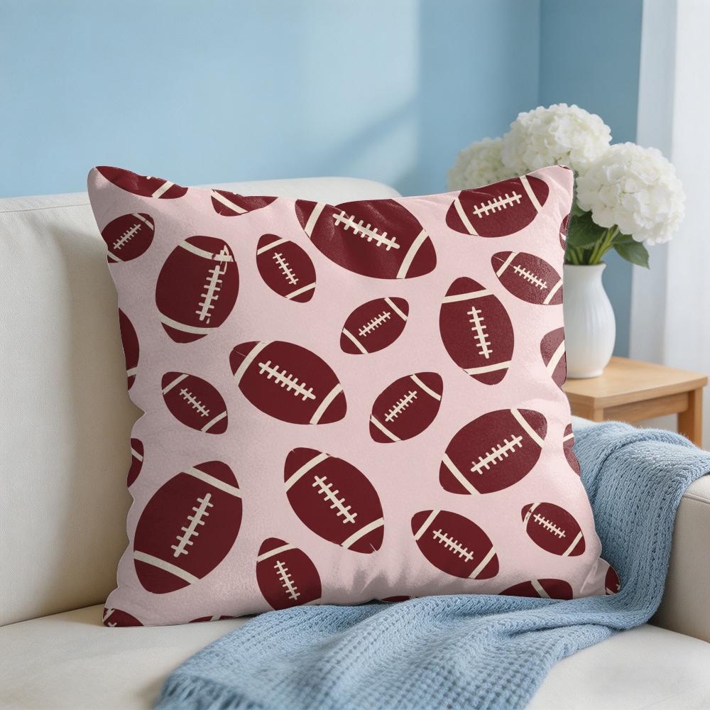 Rugby Pattern Cushion Cover Short Plush Soft DoubleSided Printing Pillow Case Cozy Sofa Bedroom Home Decor Gift