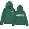 ALLSAINTS Letter Print Zip Up Hoodie Loose Drop Shoulder Casual Sweatshirt Men Women