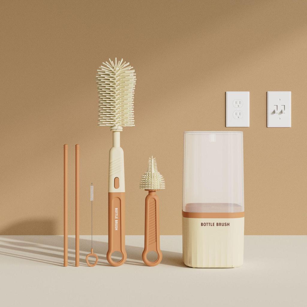 Silicone Baby Bottle & Nipple Cleaning Brush Set - Portable, Multifunctional, Straight Handle