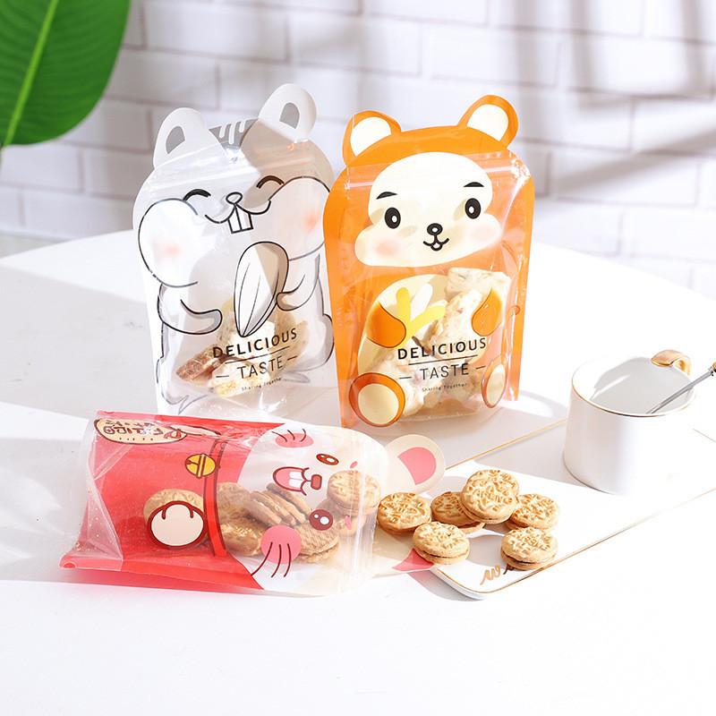 50Pcs Cartoon Animal Shape Ziplock Bags Biscuit Nougat Snowflake Pastry Candy Plastic Chinese New Year Gift Packaging