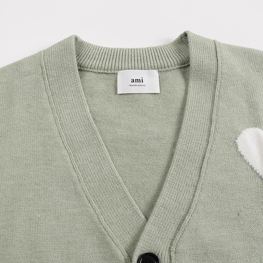 AMI 2025 Classic Couple's Embroidered White Heart Cardigan Wool Sweater