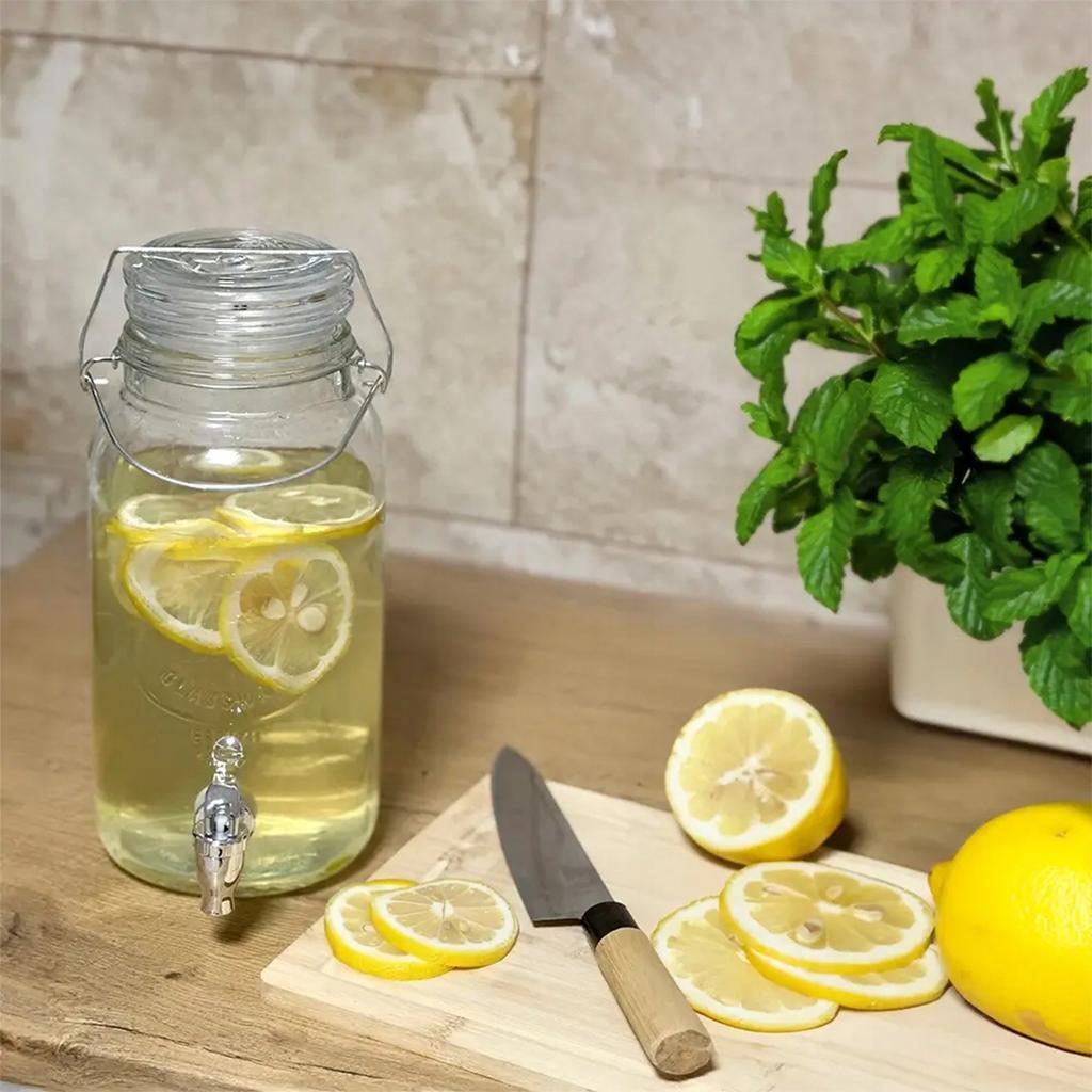 Słój Z Kranem 4L Szklany Na Lemoniadę Sok Wodę Dyspenser Do Wody Butelki