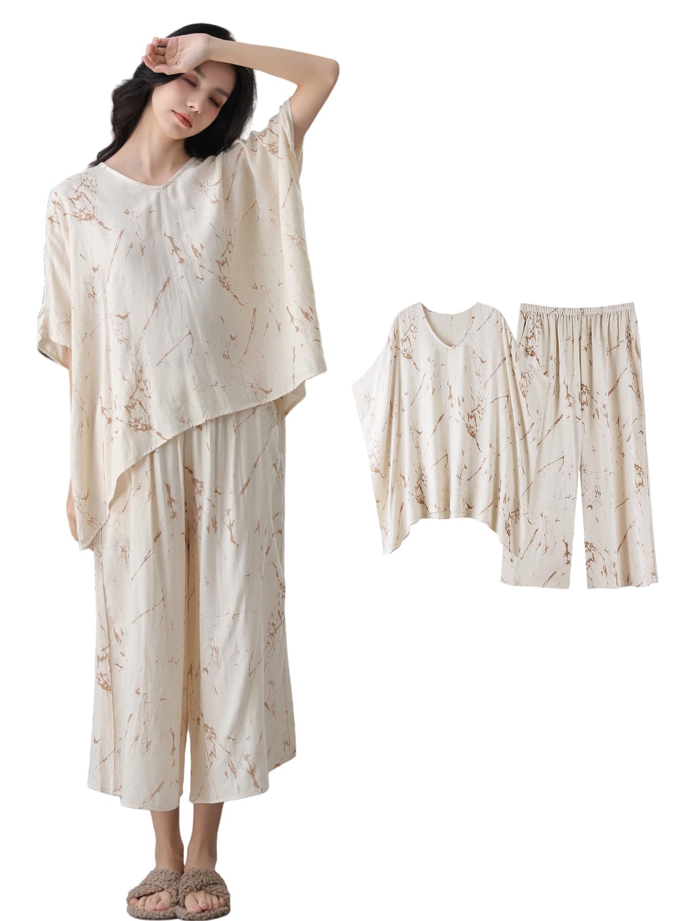 

Beatgos Summer Pajama Short Loose with Large Pockets Women s Set, Sleeves, Fit, (S6702 M)