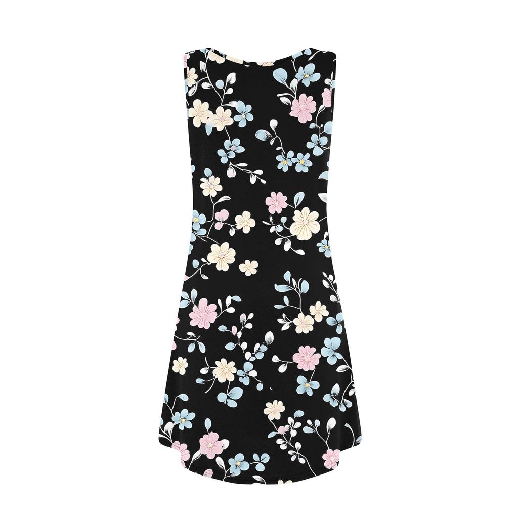 Kjole med blomstertrykk og U-hals for kvinner, sommer og avslappet stil