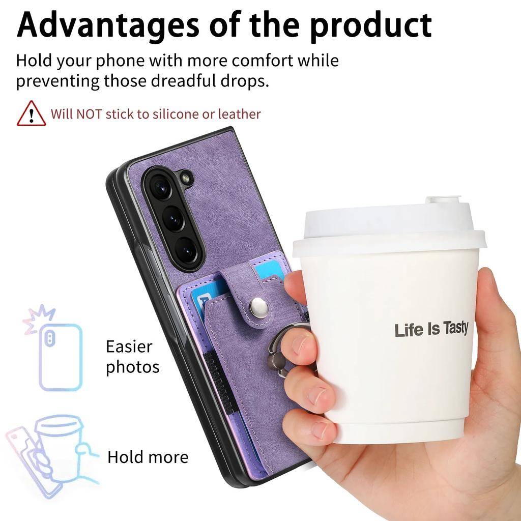 Card Slot Holder Pocket Wallet 360 Rotating Ring Phone Case For Samsung Galaxy Z Fold 6 5 Fold6 Fold5 5G PU Leather Back Cover