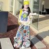 Girls' Trendy Korean Style Hoodie & Wide-Leg Pants Set with Cartoon Design - Casual Spring/Autumn Two-Piece Sportswear