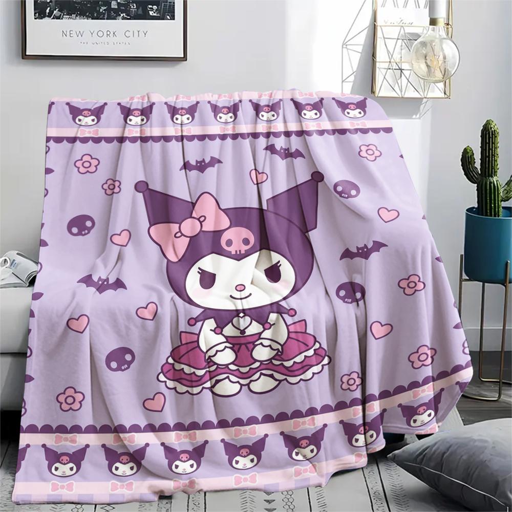 1PC Kuromi Print Flannel Blanket, High quality All Seasons, Home Decor, Warmth and Comfort, Perfect for Christmas Gifts
