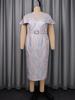 Plus Size Jacquard See-Through Collar Evening Midi Dress with Ruffle Waist and Hip-Hugging Fit