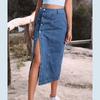 Women High Waist Single- Breasted Package Hip Jean Denim Skirt
