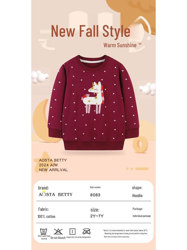 European Style Girls' Embroidered Long-Sleeve Pullover for Autumn