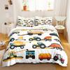 Construction Vehicles Boys Excavator Duvet Cover Yellow Tractor Truck Bedding Set For Teens Boys Old Retro Car Theme Room Decor