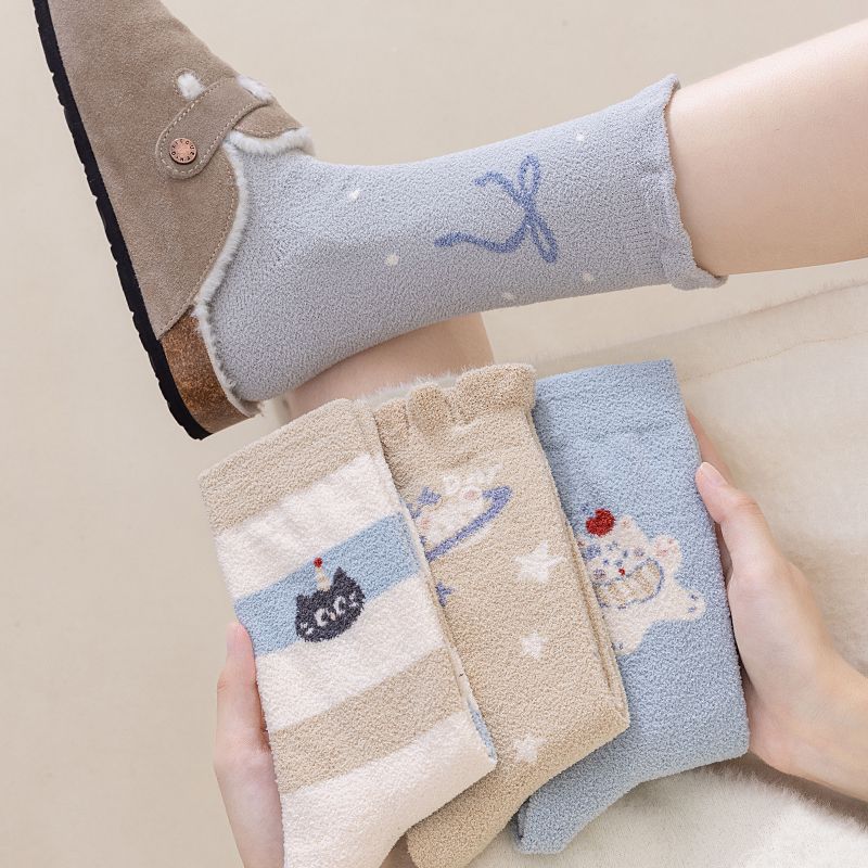 Winter and Autumn Thick and Warm Half-Size Fleece Women's Non-Loose-Material Mid-Calf Stockings Postpartum At-home Maternity Stockings
