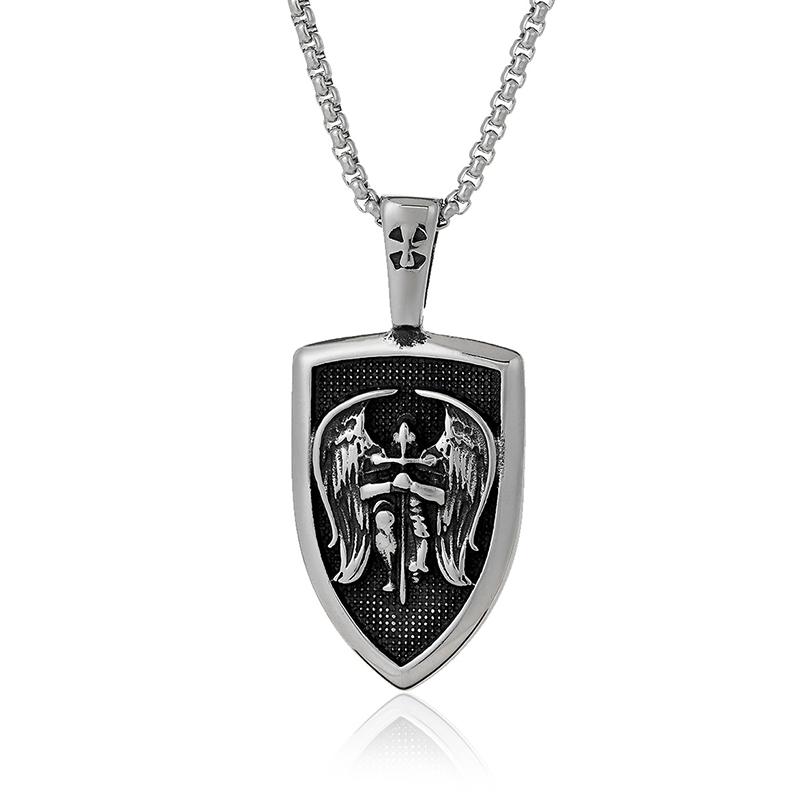 

316L Steel Archangel Pendant - St Michael Necklace for Men, Catholic Amulet Jewelry, Vintage Baptism Gift Religious Accessories