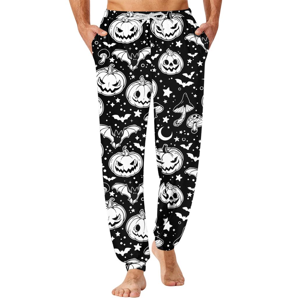 Men's Drawstring Jogger Pants with Pockets – Casual Sleepwear Halloween Print