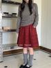 Winter Korean Patchwork Lace Polka Dot Midi Skirt for Women