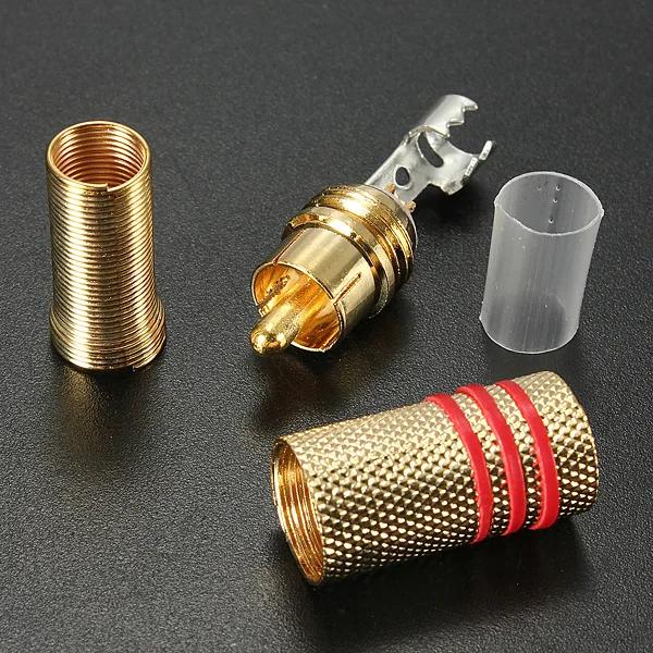 4Pcs 2Pair Gold RCA Phono Male Plug Solder Audio Video Cable Adapter Connector NEW Great for Audio Speakers