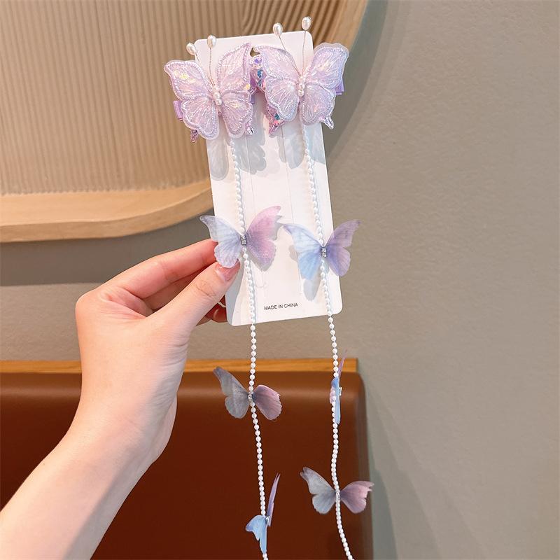 Kids Butterfly Scrunchie Hair Tie Girls Pearl Braid Chain Cute Kid's Hair Accessories Children Hairband Gift for Children's Day
