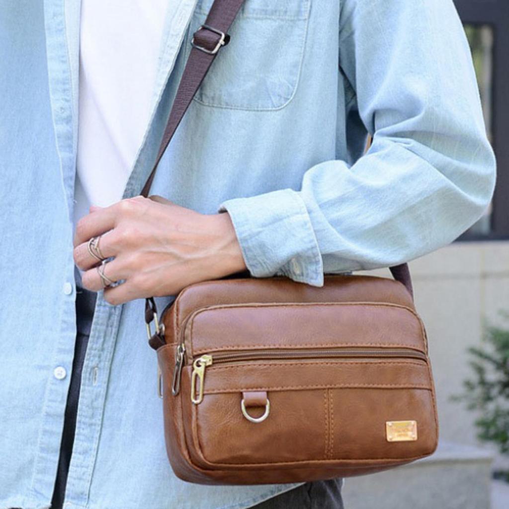 Leather Men's Sling Bag Messenger Shoulder Crossbody Bags Large Capacity Handbags Multifunctional Work Bag