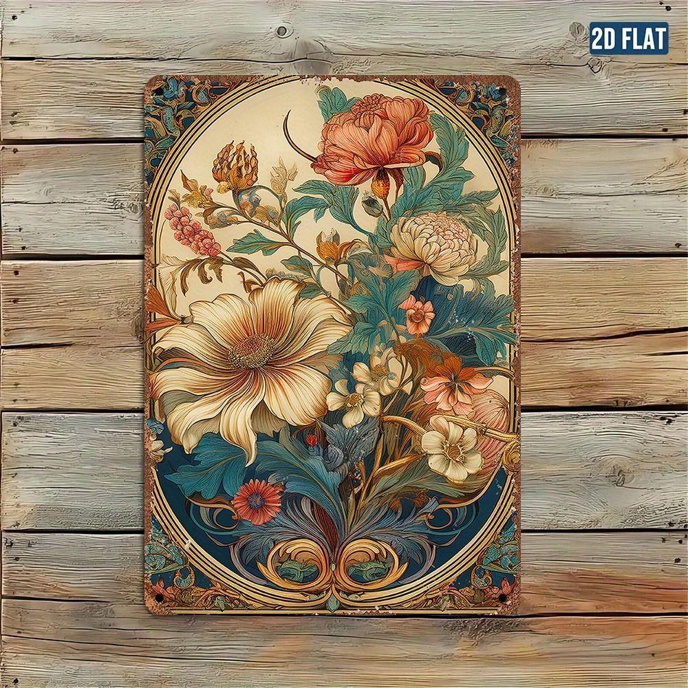 Vintage Metal Flower Wall Art Poster, 20x30cm Decorative Home Garden Sign