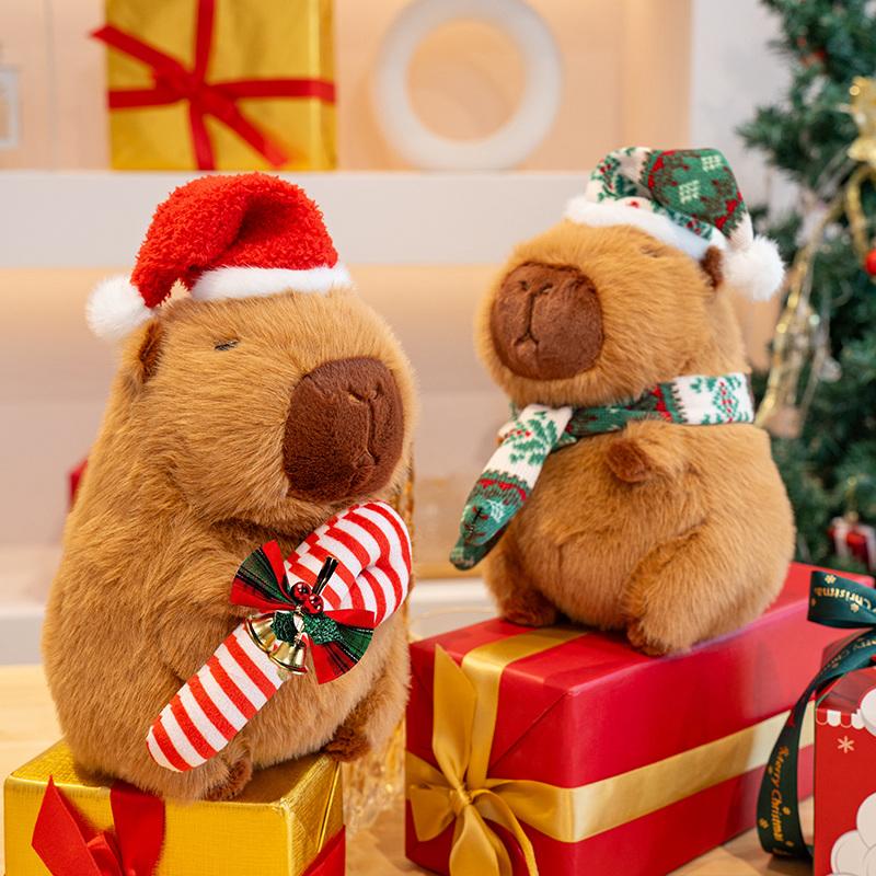 24cm Cartoon Cute Christmas Capybara Plush Doll Pillow Apple Santa Claus Capybara Plush Toy Home Decoration Gift For Children
