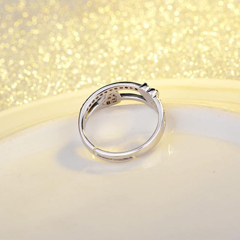 Fashion Ladies Crystal Love Heart Adjustable Open Rings Jewelry