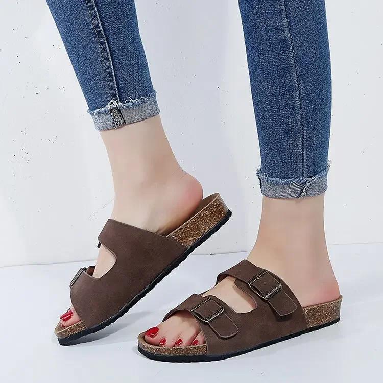 Fashion 2024 Fashion Outdoor Multicolor Cork Sandals Women Flip Flops Unisex Mixed Color Slippers Shoes Women Beach Sandals Size 42 43