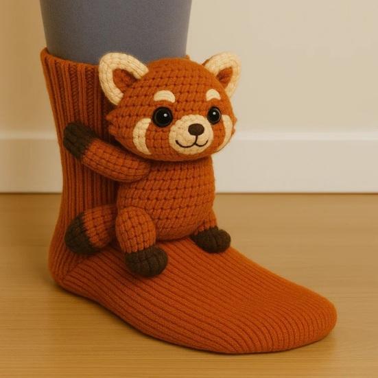 3D Animal Knitted Socks Warm Cute Crew Socks Hand Crocheted Animal Doll Floor Socks Holiday Birthday Gift for Women Girls