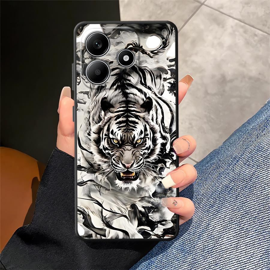 Black Soft Phone Cover Case for Xiaomi Redmi Note 11s 10S 13 14 Pro Plus 12s 7 8 9 10 11 12 9S Cool Silver Tiger