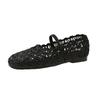 2025 summer new retro woven hollow word belt Mary Jane shoes femininity round head flat bottom shallow mouth single shoes