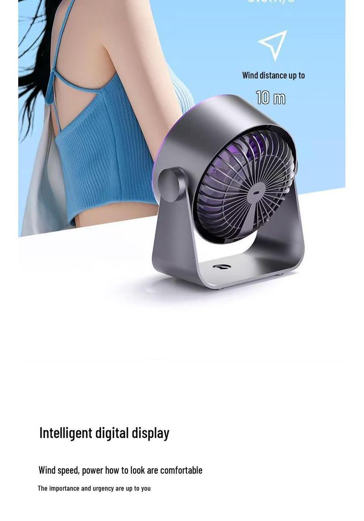 Compact USB Desktop Fan with Digital Display - Silent High-Speed for Office & Home
