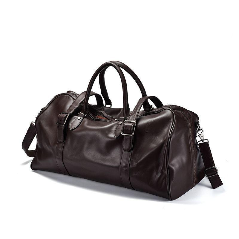 Men's Genuine Leather Multi-Functional Travel and Gym Bag - Large Capacity Cowhide Luggage Bag