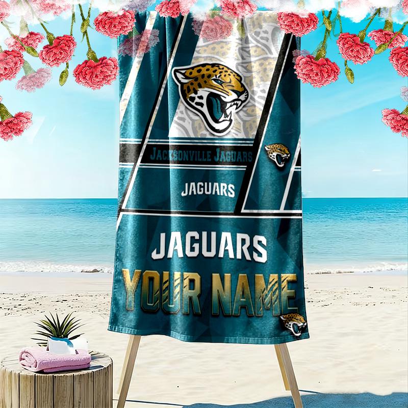 Name Custom Jacksonville Jaguars Logo Print Beach Towel, Large Soft Quick Dry Towel for Beach Camping Swimming