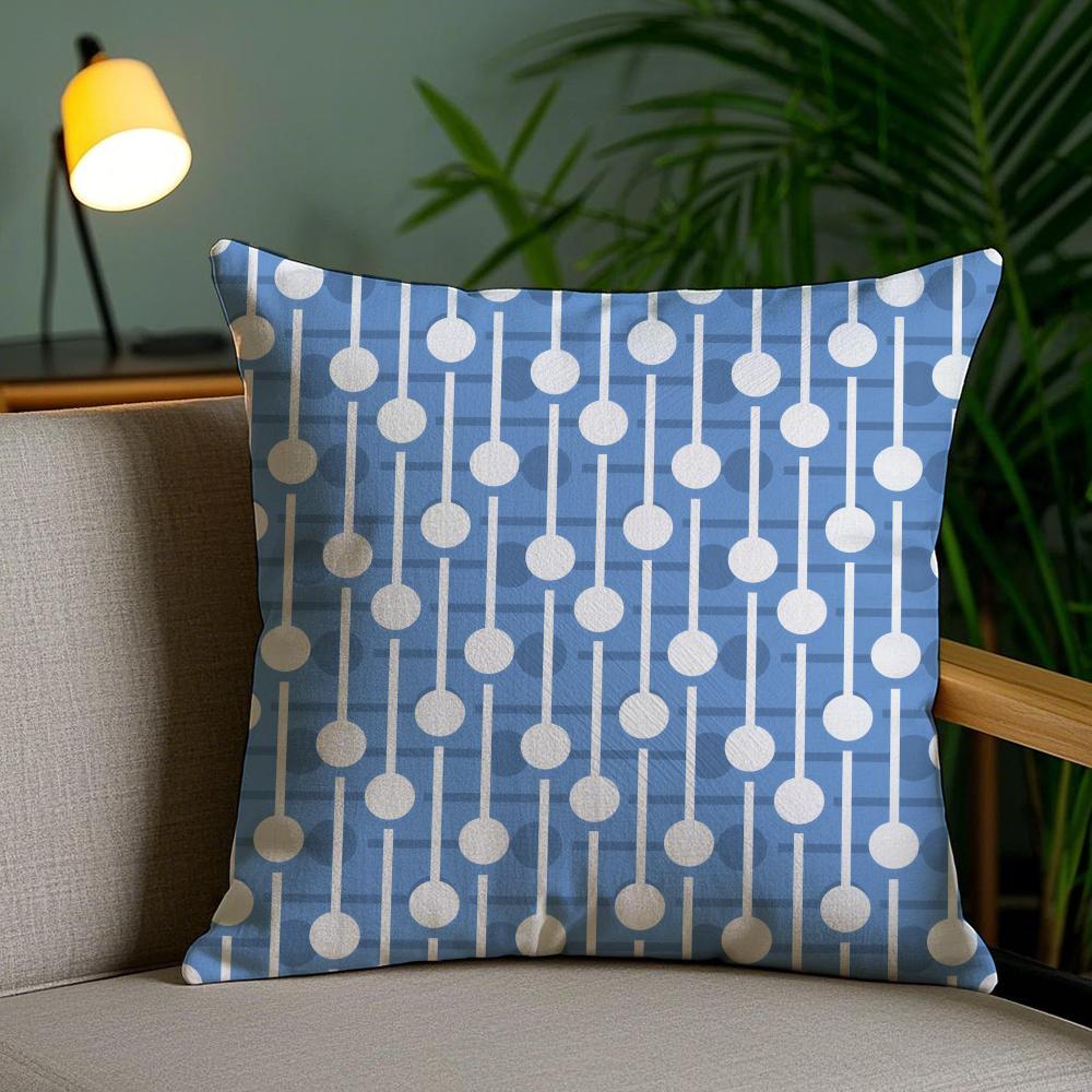 

Blue and White Geometric Cushion Cover Soft Plush Fabric DoubleSided Printed Sofa Cushion Cover for All Seasons Home Decor Gift 30x30 cm