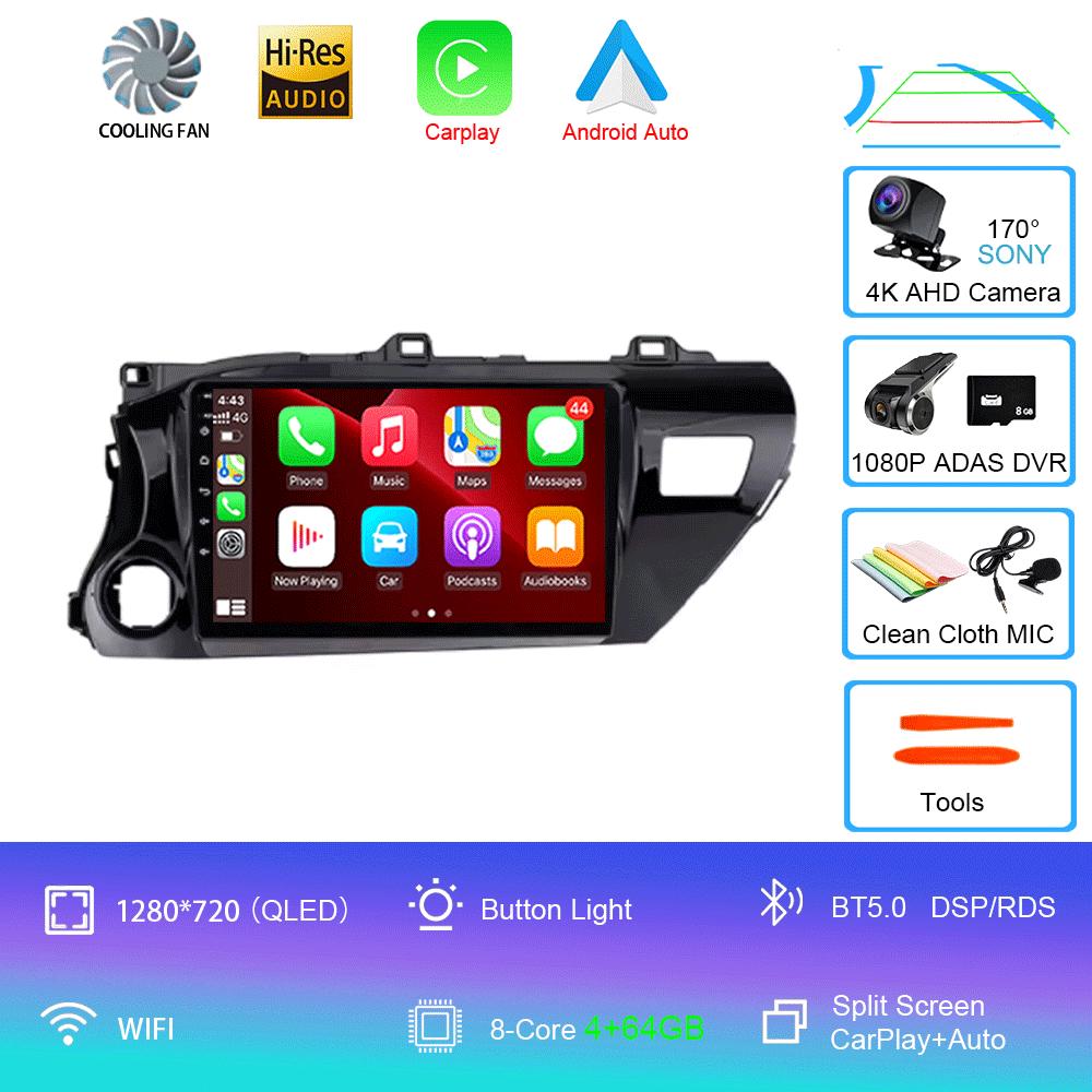 For Toyota Hilux Pick Up AN120 2015-2020 RHD LHD 8Core 2 Din Android 14 Auto Car Radio Multimedia 2din Stereo Carplay GPS Dvd