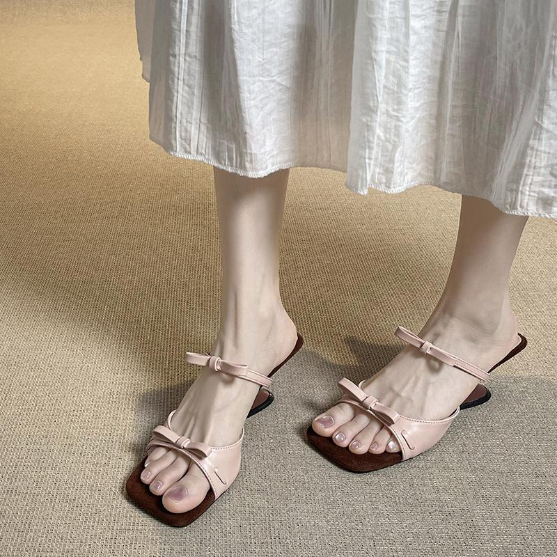 

Simple bow wedge heel temperament sandals women s summer new high-end high-heeled cool slippers women 34 коричневый