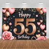 Sfondo per 55° Compleanno Forniture Palloncini Nero Oro 55 Anni Sfondo Decorazione Festa Scintillante Oggetti di Scena per Servizio Fotografico