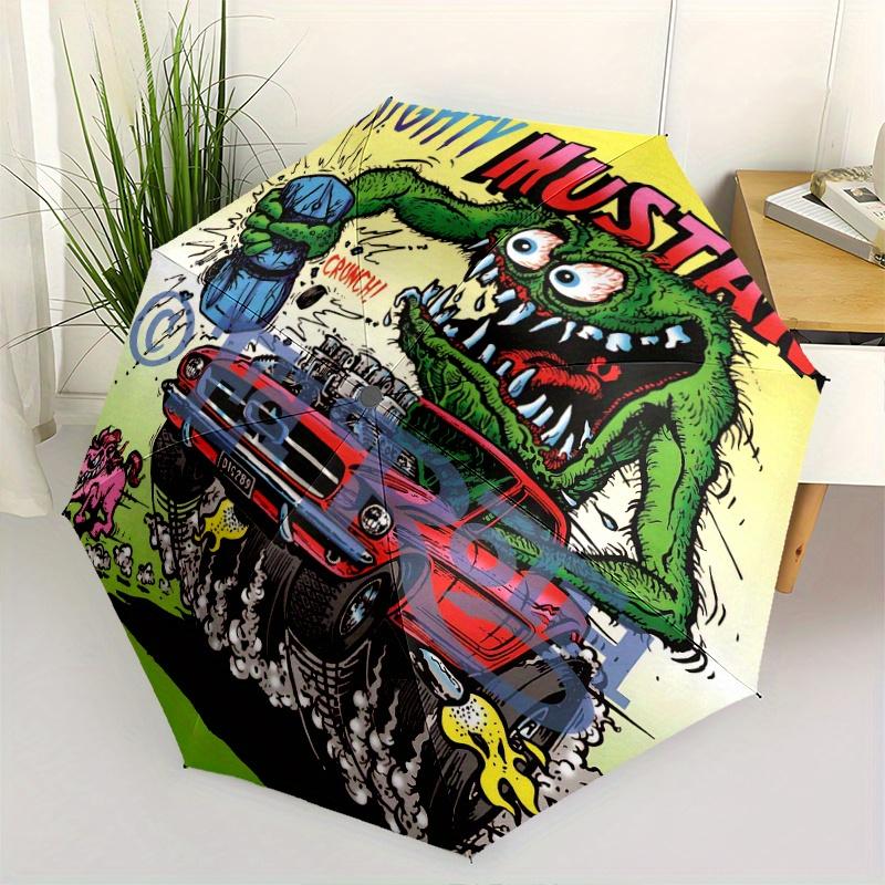 

Mighty Mustang RAT FINK Automatic Opening and Closing Fashion Umbrella, Lightweight 3-Fold, With Cute Cartoon Characters, Suitable for Home, Outdoor a