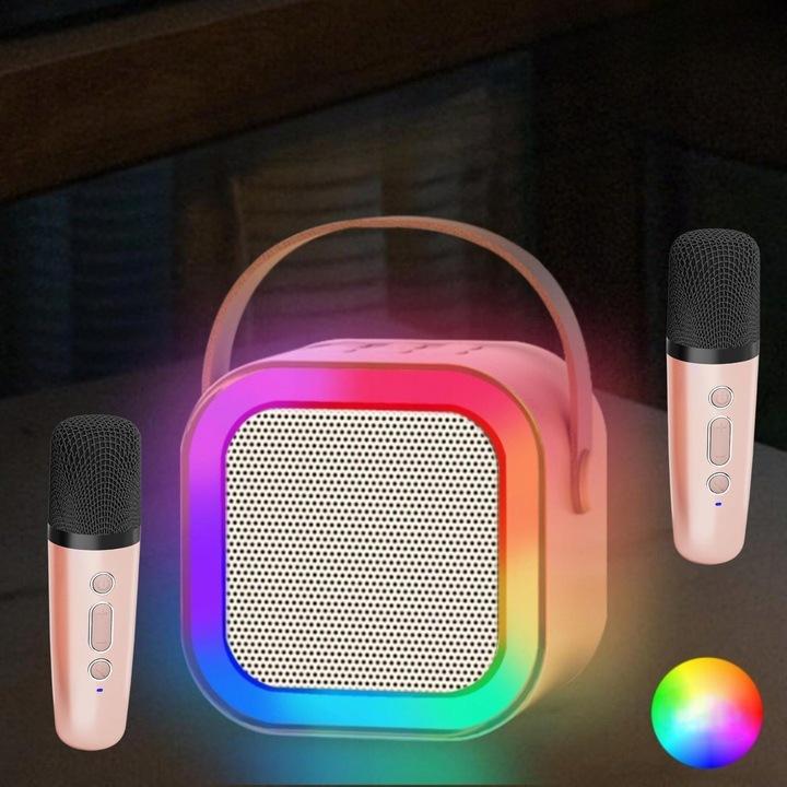 Zestaw Karaoke Bezprzewodowy Przenośny 2X Mikrofon + Głośnik Bluetooth Rgb