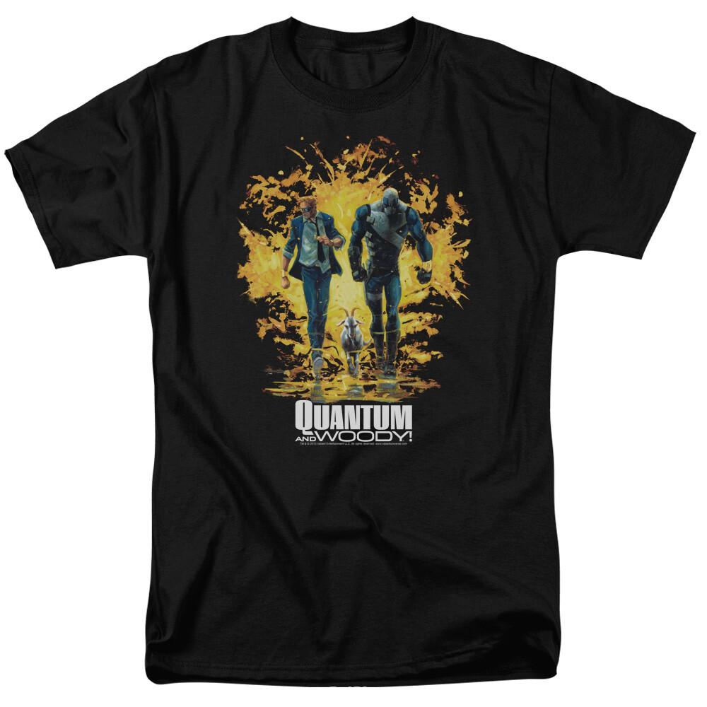 Quantum and Woody Explosion T Shirt Licensed Comic Book Cartoon Tee Black L