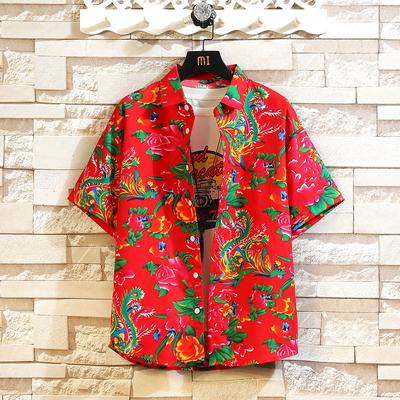Plaj Hawai Gömlekleri 2024 Yaz Çin Stili Erkek Çiçek Gömlek Kısa Kollu Gömlek Sokak Giyimi Büyük Boy Bluz 5XL Chemise Homme